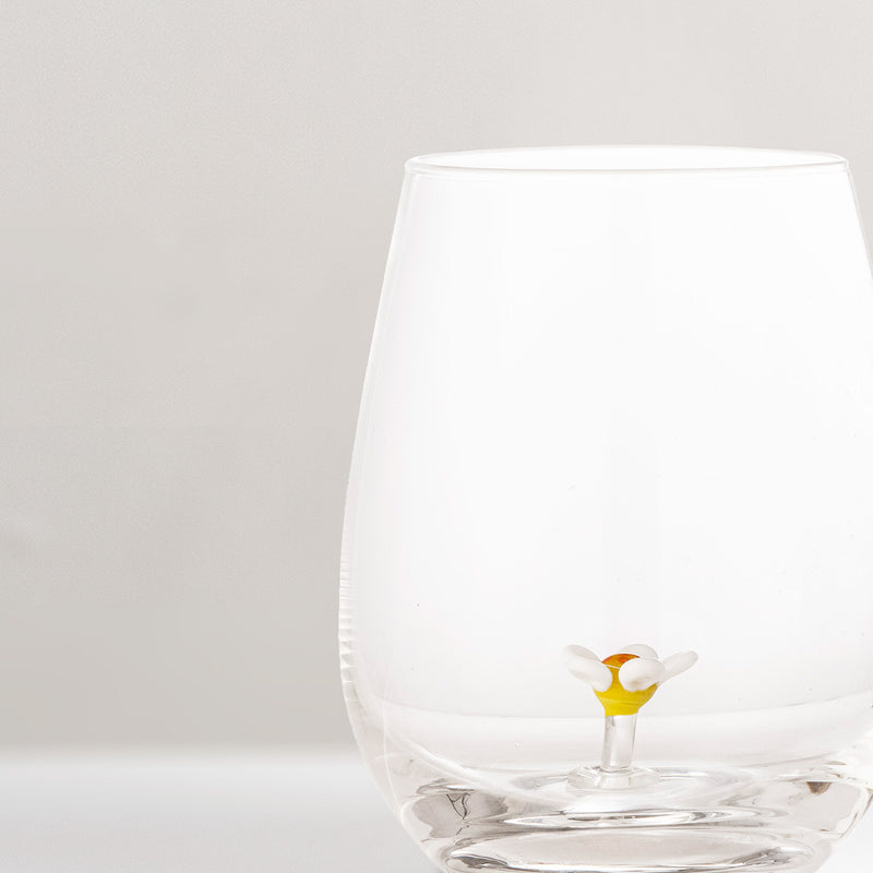 Misa mouth-blown drinking glass, daisy flower (3 left)