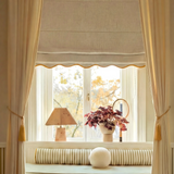 Scalloped Edge Linen Roman Blind - Sand - Blackout Lined