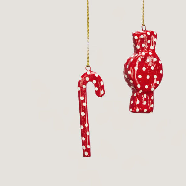 Polka hand-painted red candy ornament, set of 2 (pre-order)
