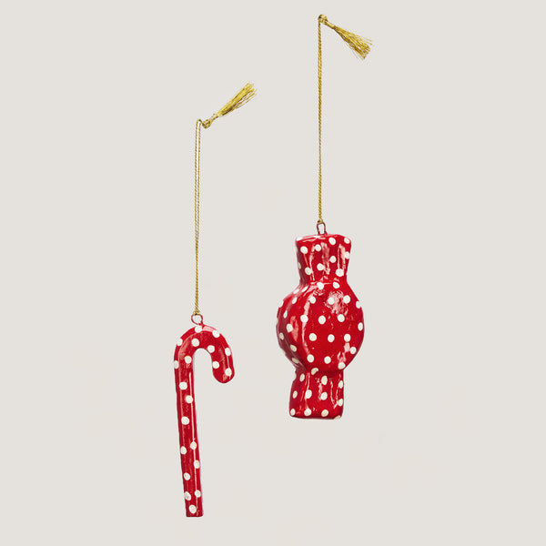 Polka hand-painted red candy ornament, set of 2 (pre-order)