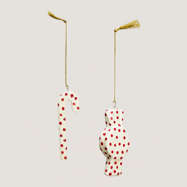 Polka hand-painted white candy ornament, set of 2 (pre-order)