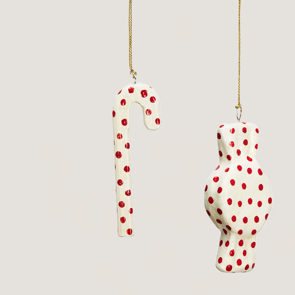 Polka hand-painted white candy ornament, set of 2 (pre-order)
