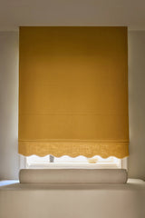 Scalloped Edge Linen Roman Blind - Mustard - Blackout Lined