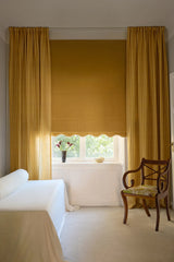 Scalloped Edge Linen Roman Blind - Mustard - Blackout Lined