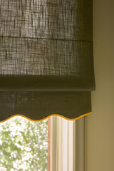 Scalloped Edge Linen roman blind - Khaki/mustard