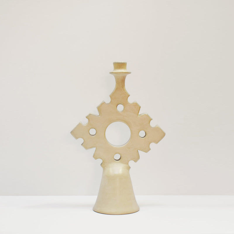 Moroccan handmade Tadelakt Star candlestick, large, putty