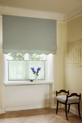Scalloped Edge Linen Roman Blind - Dove Blue - Blackout Lined