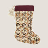 Printed Christmas stocking with tassel, Burgundy and Mustard