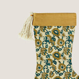 Printed Christmas stocking with tassel, Gold and green