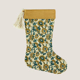 Printed Christmas stocking with tassel, Gold and green