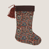 Printed Christmas stocking with tassel, Burgundy and Petrol