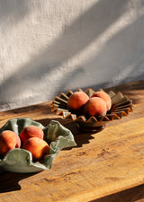 Sabine glass bowl, forest green and brown, pre-order