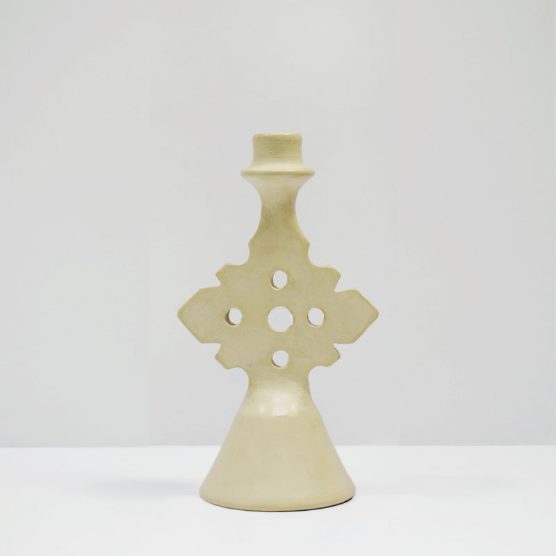 Moroccan handmade Tadelakt Star candlestick, medium, putty