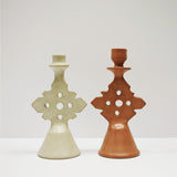 Moroccan handmade tadelakt Star candlestick, medium, terracotta