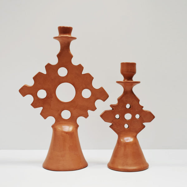 Moroccan handmade tadelakt Star candlestick, medium, terracotta