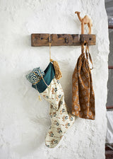 Printed Christmas stocking with tassel, Burgundy and Petrol