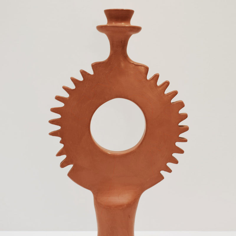 Moroccan handmade Tadelakt Sunburst candlestick, large, terracotta