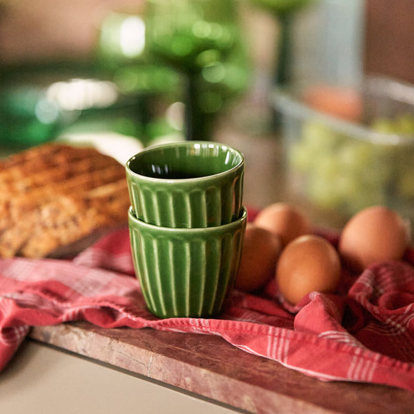 HKLiving emerald ceramic ribbed mug, set of 4