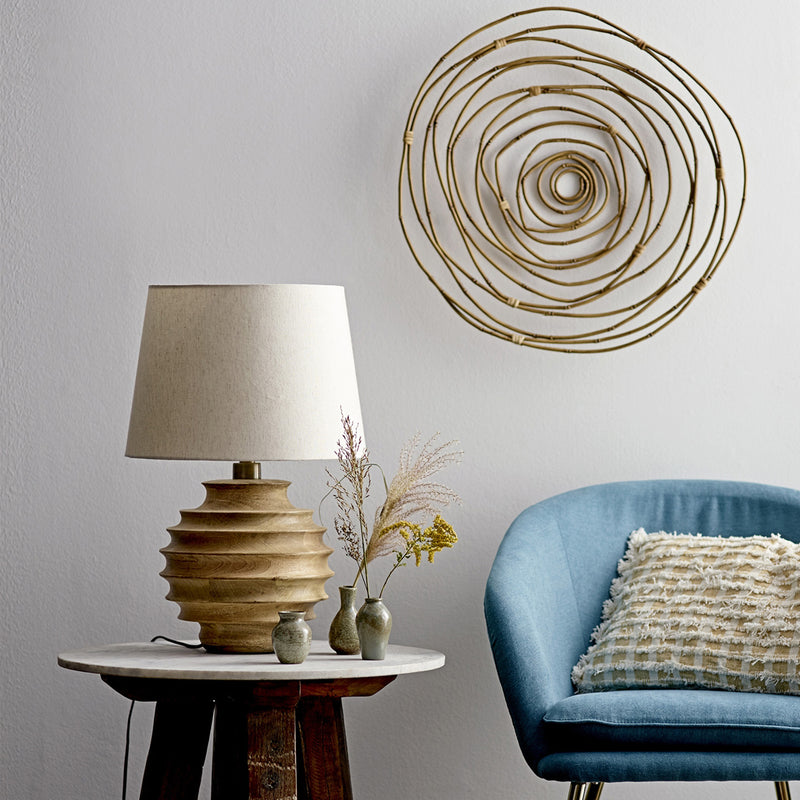 Mango wood table lamp with cotton lampshade