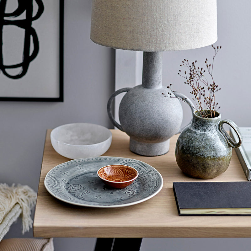Grey Terracotta table lamp with linen lampshade