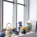 Begonia hand painted blue glazed porcelain jug