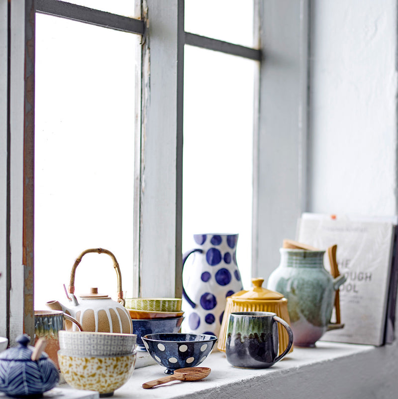 Begonia hand painted blue glazed porcelain jug
