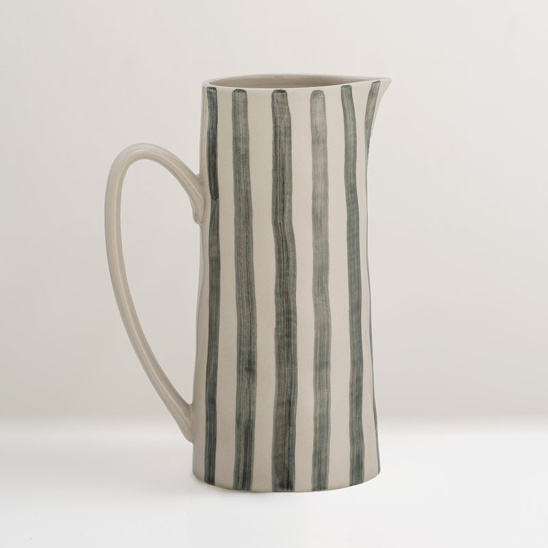 Begonia handcrafted jug in green stripe glaze