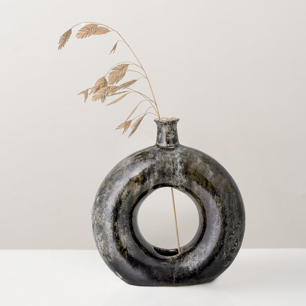Handcrafted green glazed decorative stoneware vase