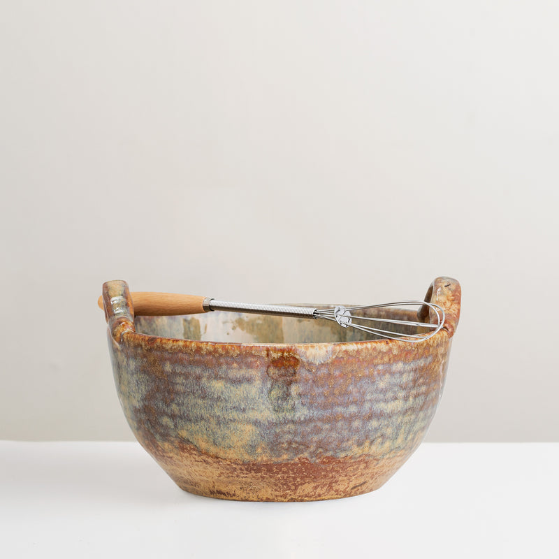 Dahlia handmade stoneware bowl with whisk