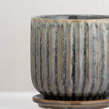 Drago green stoneware plant pot with saucer
