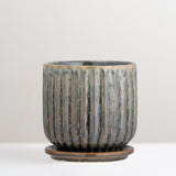 Drago green stoneware plant pot with saucer