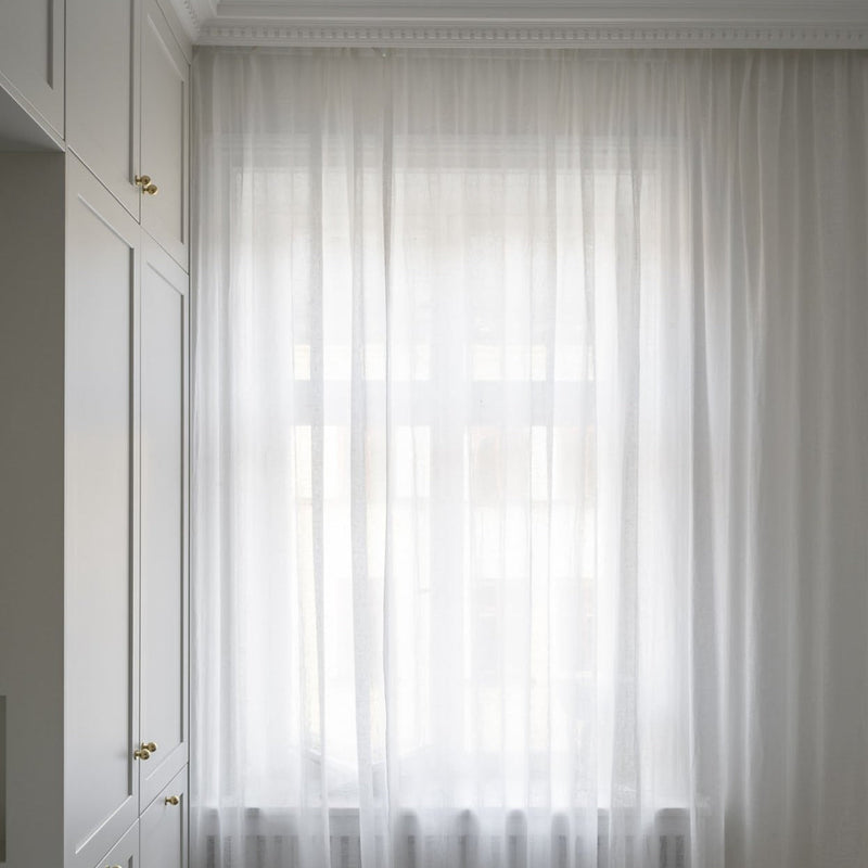 Ready made white sheer linen curtain 230cm length / 140cm wide (1 panel)