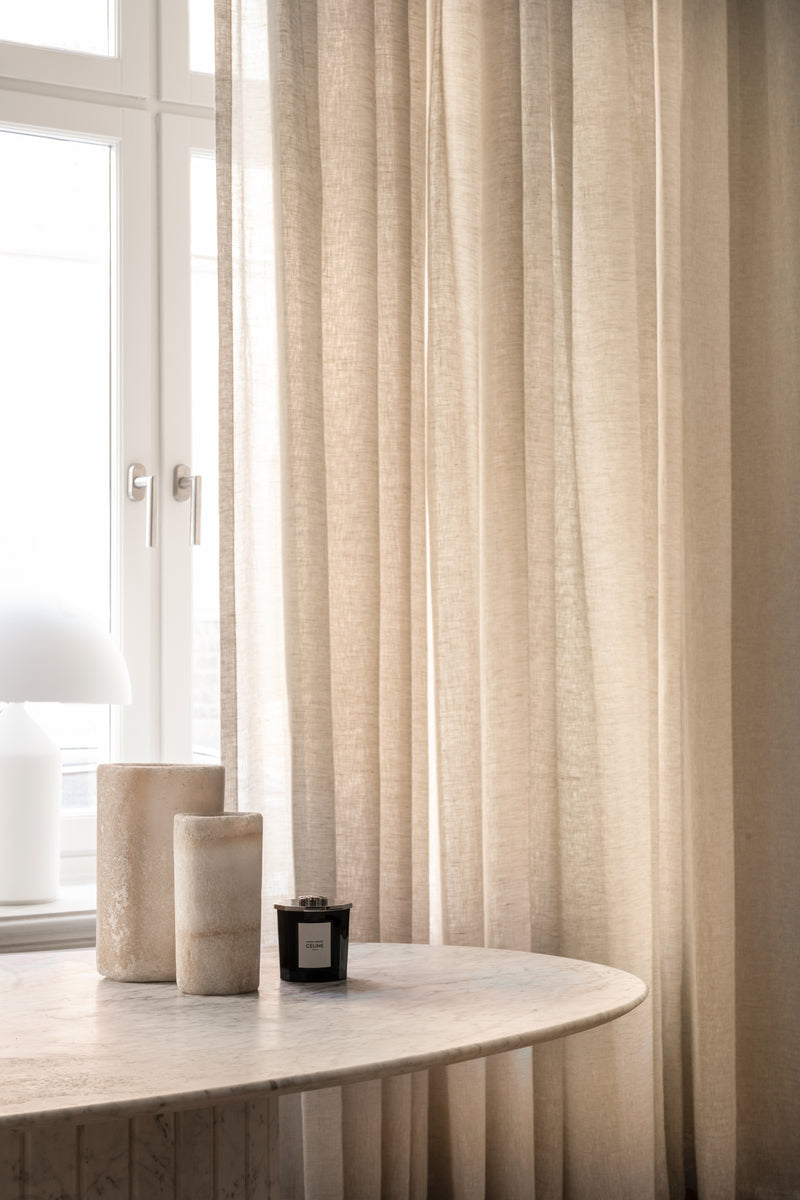 Sheer linen curtain fabric sample – Sand