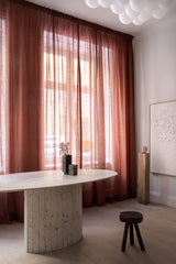 Sheer linen curtain fabric sample – terracotta