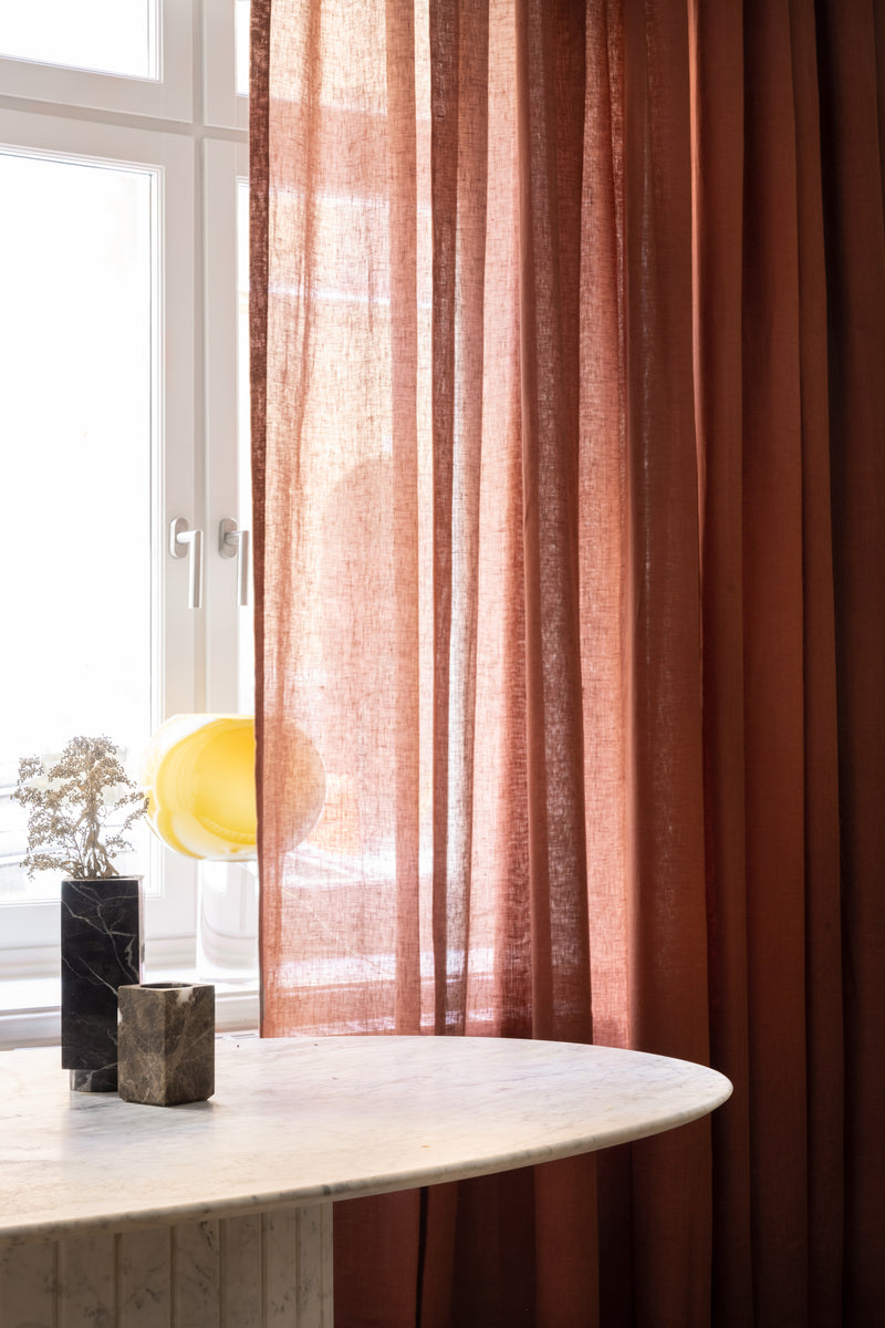 Sheer linen curtain - Terracotta