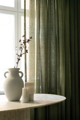 Sheer linen curtain fabric sample – khaki