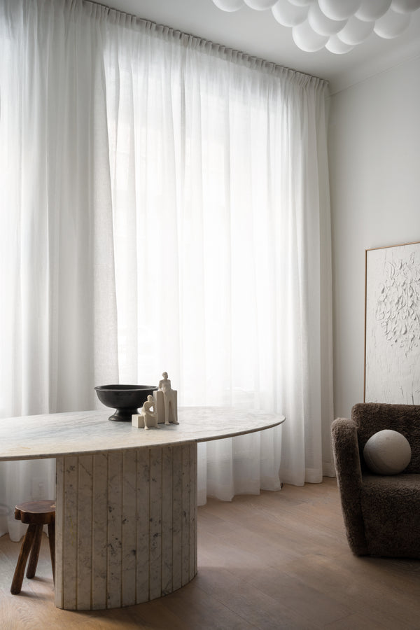 Sheer linen curtain fabric sample – Pure White