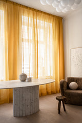 Sheer linen curtain fabric sample – mustard