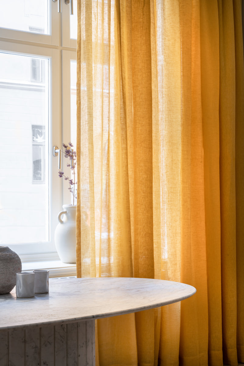 Sheer linen curtain - mustard