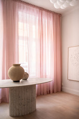 Sheer linen curtain fabric sample – pink