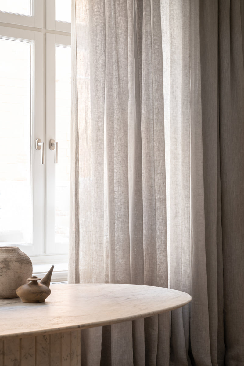 Sheer linen curtain fabric sample – Grey