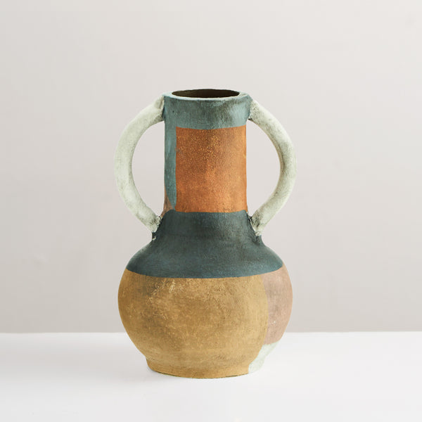 Block handcrafted vase with handles