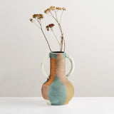 Block handcrafted vase with handles