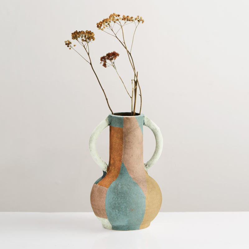 Block handcrafted vase with handles