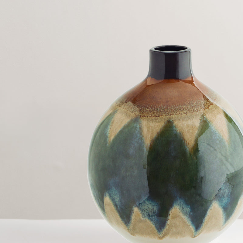 Biba handcrafted round glazed vase