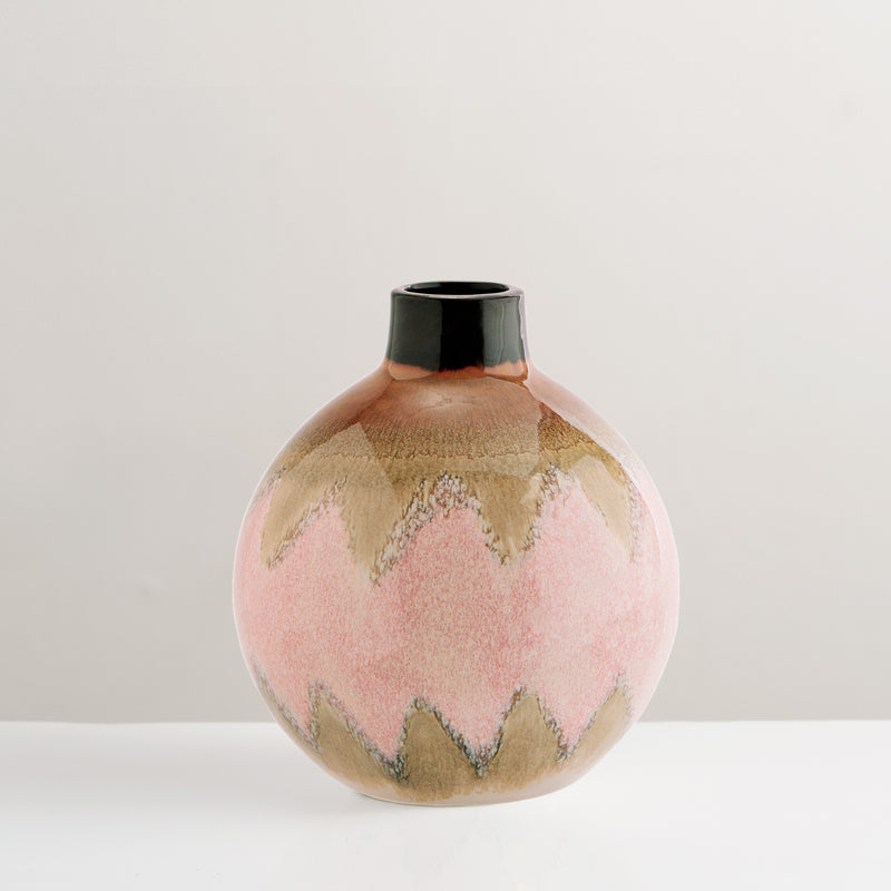 Biba large handcrafted round glazed vase