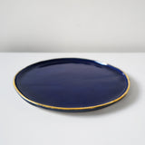 Handmade indigo glaze plate with 24 carat gold