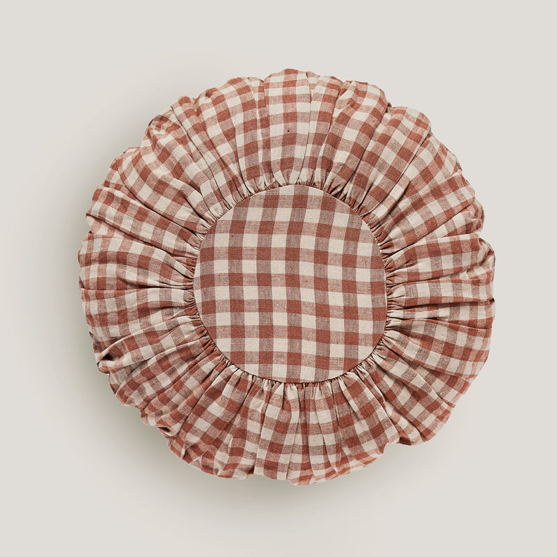 Wes gingham blush round cushion