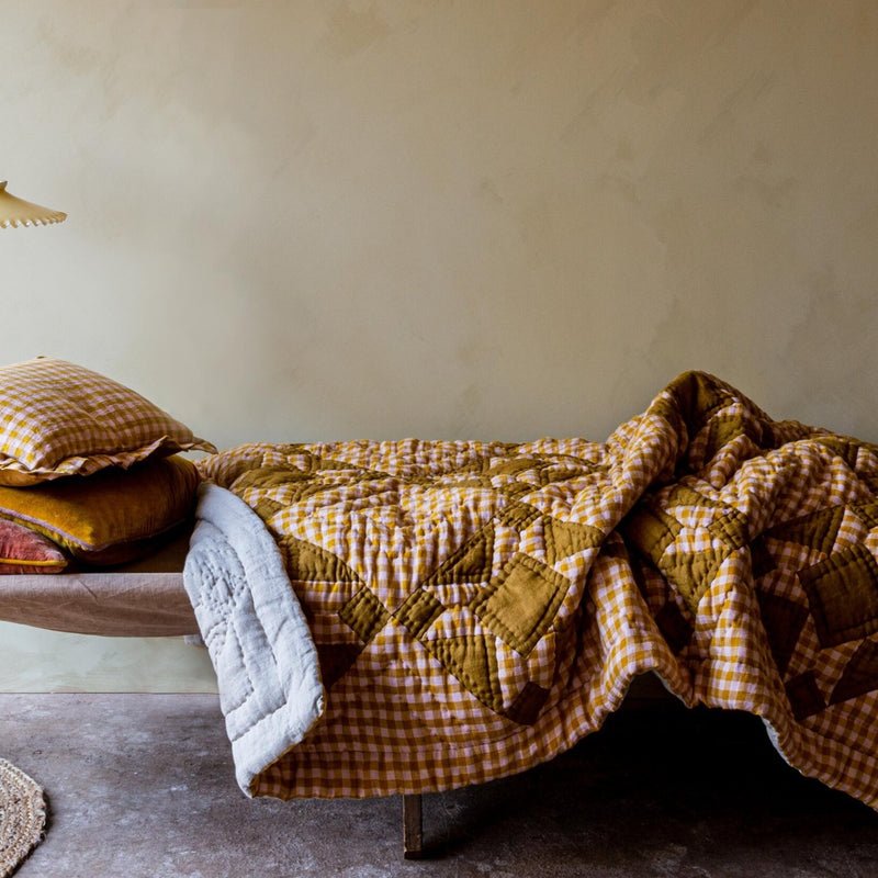 Wes Gingham Handmade Mustard quilt