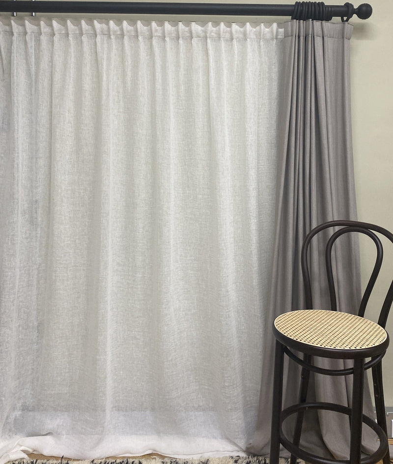 Ready made white sheer linen curtain 230cm length / 140cm wide (1 panel)